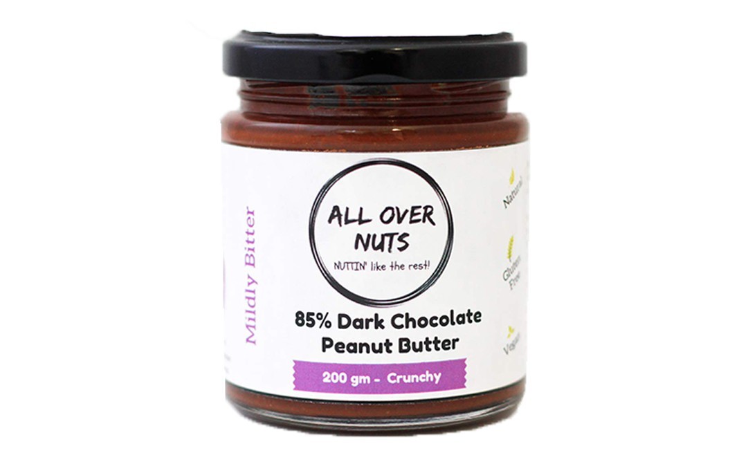 All Over Nuts 85% Dark Chocolate Peanut Butter Crunchy   Glass Jar  200 grams